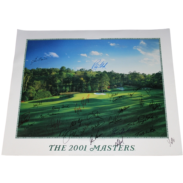 Ballesteros, Nicklaus, Palmer, & 25 Other Masters Champs Signed 2001 Masters Poster JSA ALOA