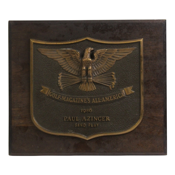 Paul Azingers 1986 Golf Magazines All-America Sand Play Plaque