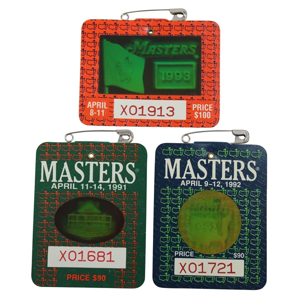 1991, 1992 & 1993 Masters Tournament SERIES Badges