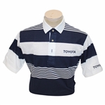 Chi Chi Rodriguezs Personal Aureus Navy & White Striped Polo w/Sponsor - M