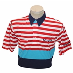 Chi Chi Rodriguezs Personal Tourney Red & White Striped Polo w/Sponsor - M