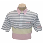 Chi Chi Rodriguezs Personal Tourney Gray & White Striped Polo w/Sponsor - M