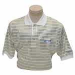 Chi Chi Rodriguezs Personal Jeff Rose Blue, Green & Yellow Striped Polo w/Sponsor - M