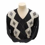 Chi Chi Rodriguezs Personal Pringle Black, White & Gray Diamond Pattern Cashmere Sweater w/Sponsor - M