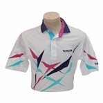 Chi Chi Rodriguezs Personal Antigua White, Green, Pink & Navy Polo w/Sponsor - M