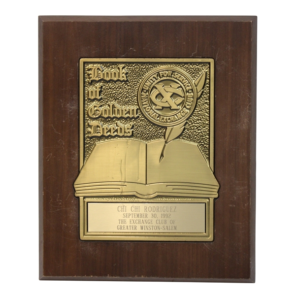 Chi Chi Rodriguezs Personal 1992 Book Of Golden Deeds Plaque