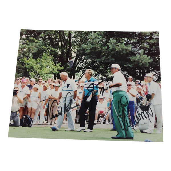 Jack Nicklaus, Arnold Palmer & Lee Trevino Signed 8x10 Original Photo JSA ALOA