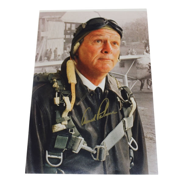 Arnold Palmer Signed Wearing Flightsuit 8x12 Photo JSA ALOA