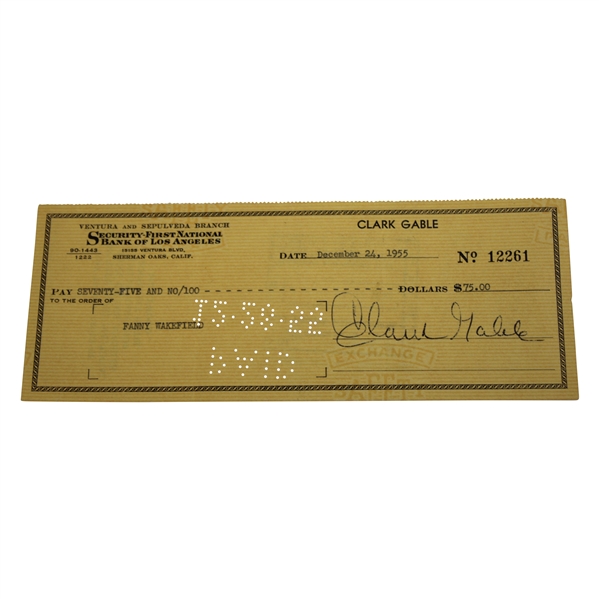 Clark Gable Signed 1955 Bank Check to Fanny Wakefield 12/24/1955 JSA ALOA