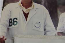 Masters '86' Caddy Patch from 1987 w/Def. Champ Nicklaus & Palmer Signed Photo JSA ALOA