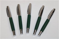 Five (5) Masters Tournament Green & Silver Ballpoint Pens