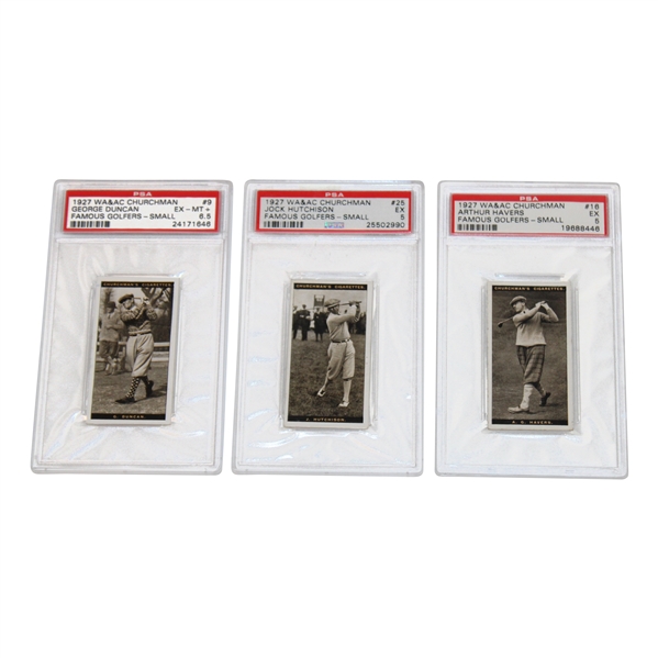 1927 WA&AC Churchman Duncan/Hutchison/Havers Famous Golfers Small Cards - PSA Ex-5(x2) & EX-MT+ 6.5
