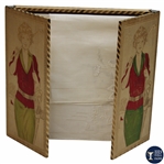 Circa 1930 Lady Golfer Themed Wood Handkerchief Box w/Original Handkerchiefs