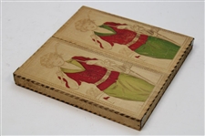 Circa 1930 Lady Golfer Themed Wood Handkerchief Box w/Original Handkerchiefs