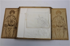 Circa 1930 Lady Golfer Themed Wood Handkerchief Box w/Original Handkerchiefs