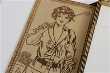Circa 1930 Lady Golfer Themed Wood Handkerchief Box w/Original Handkerchiefs