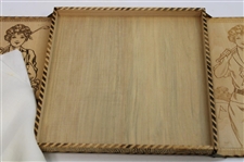Circa 1930 Lady Golfer Themed Wood Handkerchief Box w/Original Handkerchiefs
