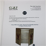 Circa 1930 Lady Golfer Themed Wood Handkerchief Box w/Original Handkerchiefs