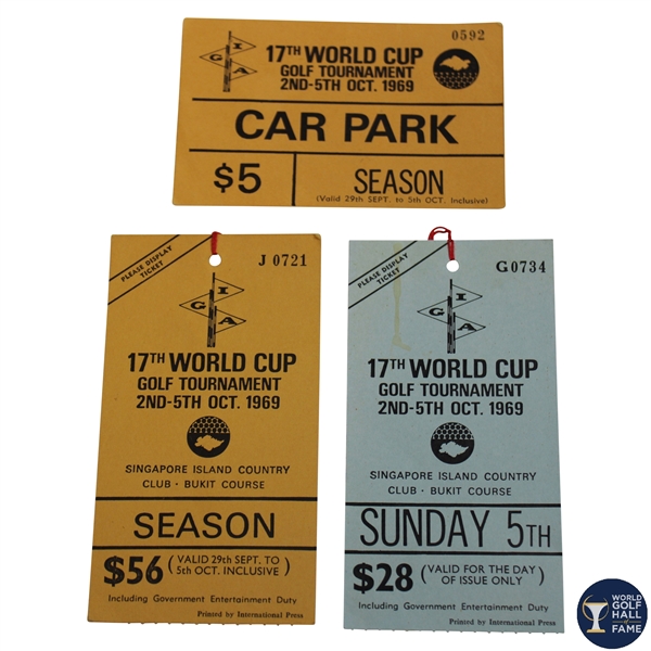 Two (2) 1969 World Cup Tournament Tickets (Season & Sunday) w/Parking Pass