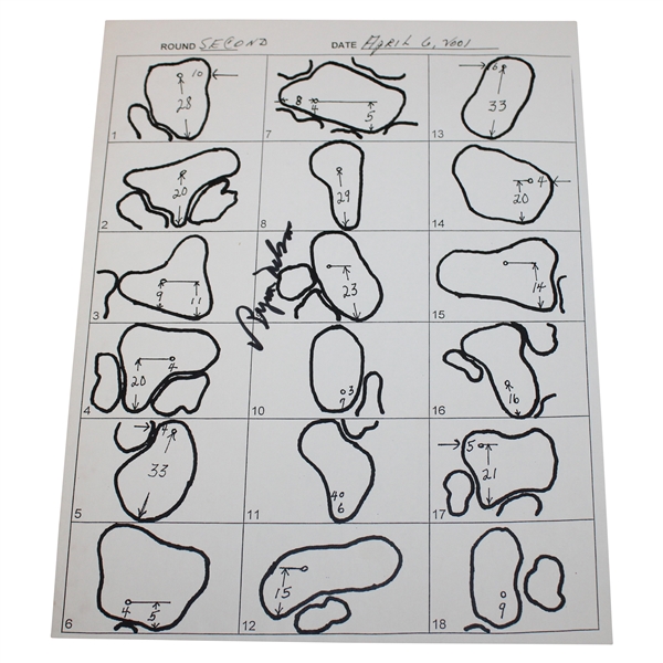 Byron Nelson Signed 2001 Masters Tournament 2nd Rd Hole Location Sheet JSA ALOA