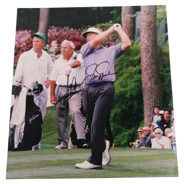 Arnold Palmer & Jack Nicklaus Signed Tee Shot at Augusta National 12x13 Original Photo JSA ALOA