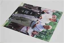 Arnold Palmer Signed Augusta Tee Box w/Caddy & Golf Bag 11x14 Original Photo JSA ALOA