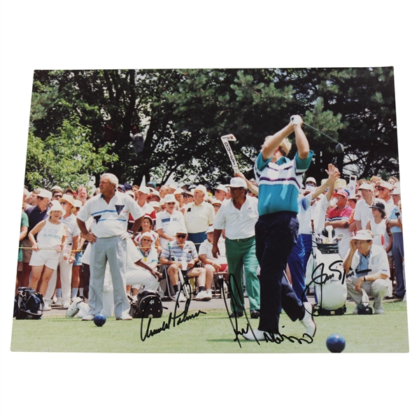 Arnold Palmer, Jack Nicklaus & Lee Trevino Signed Jack Tees Off 11x14 Original Photo JSA ALOA