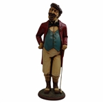 Vintage Red Coat & Hat Male Golfer Leaning on Club Statue
