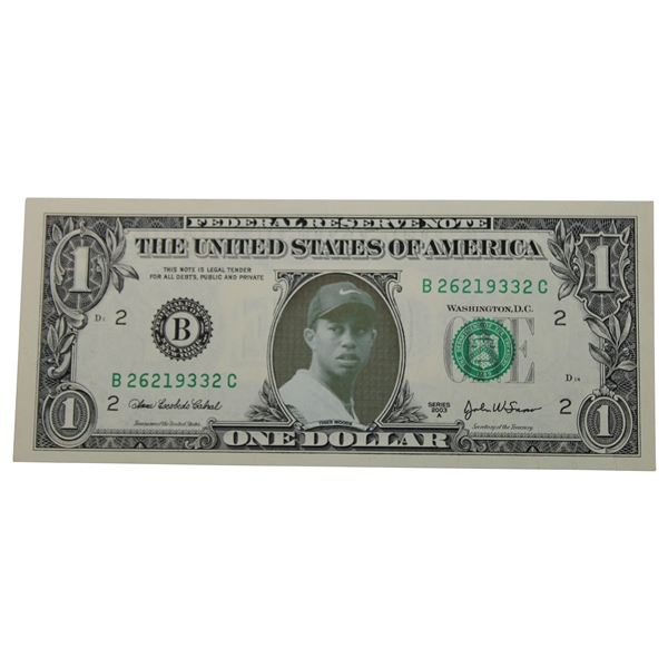 Reproduction Tiger Woods United States One Dollar ($1.00) Bill - Not Legal Tender - 2003