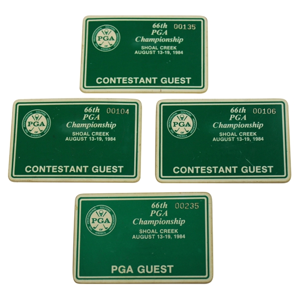 Four (4) 1984 PGA Championship at Shoal Creek Contestant & PGA Guest Badges
