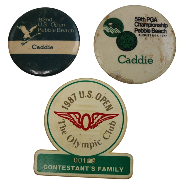 1977, 1982 & 1987 US Open Championship Contestant Family & Caddie Badges