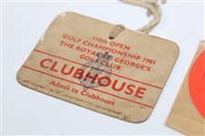 1981 The Open at Royal St. George's Clubhouse Badge w/1979 The Open Caddie Sticker No. 69