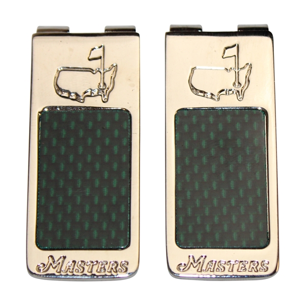 Pair of Masters Undated Silver Tone Money Clips with Green Carbon Reflection