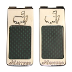 Pair of Masters Undated Silver Tone Money Clips with Green Carbon Reflection
