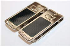 Pair of Masters Undated Silver Tone Money Clips with Green Carbon Reflection
