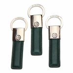 Three (3) Masters Tournament Logo Silver Tone with Green Leather Keychains