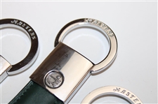 Three (3) Masters Tournament Logo Silver Tone with Green Leather Keychains