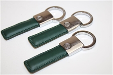 Three (3) Masters Tournament Logo Silver Tone with Green Leather Keychains