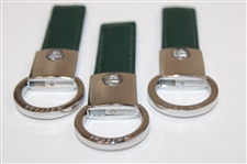 Three (3) Masters Tournament Logo Silver Tone with Green Leather Keychains