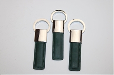 Three (3) Masters Tournament Logo Silver Tone with Green Leather Keychains