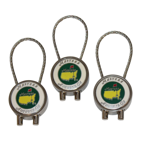 Three (3) Masters Tournament Green with Yellow Logo Silver Tone Rope Keychains