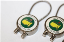 Three (3) Masters Tournament Green with Yellow Logo Silver Tone Rope Keychains