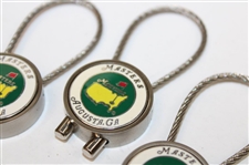 Three (3) Masters Tournament Green with Yellow Logo Silver Tone Rope Keychains