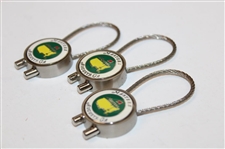 Three (3) Masters Tournament Green with Yellow Logo Silver Tone Rope Keychains