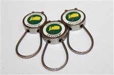 Three (3) Masters Tournament Green with Yellow Logo Silver Tone Rope Keychains