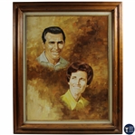 Original 1982 World Golf HoF Julius Boros & JoAnne Carner Dom Lupo Painting Oil on Canvas - Framed 