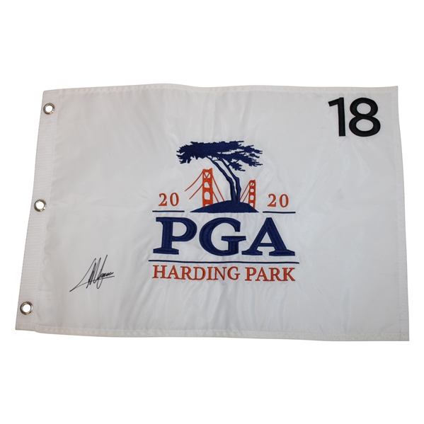 Collin Morikawa Signed 2020 PGA at Harding Park Embroidered White Flag JSA ALOA