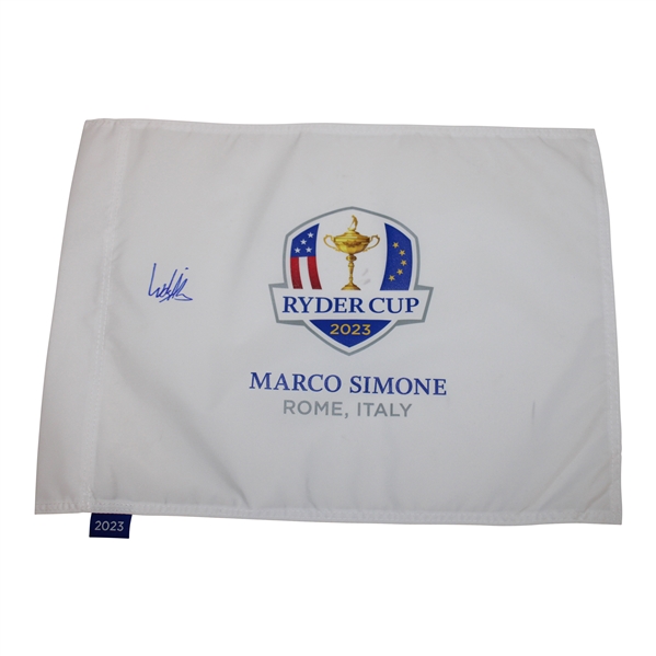 Ludvig Aberg Signed 2023 Ryder Cup at Marco Simone Italy White Screen Flag JSA ALOA