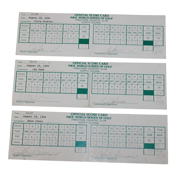 Mickelson, Irwin, Stadler & Three Others Signed 1994 NEC World Series of Golf Used Scorecards