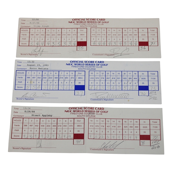 Els, Crenshaw, Singh & Three Others Signed 1993/1998 NEC World Series of Golf Used Scorecards